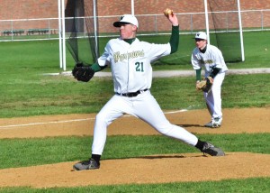 Gavin Bontrager delivers a pitch for the Warriors on Tuesday night Bontrager record four strike outs in Wawasee's 20-7 win over Plymouth. (Photos by Nick Goralczyk)