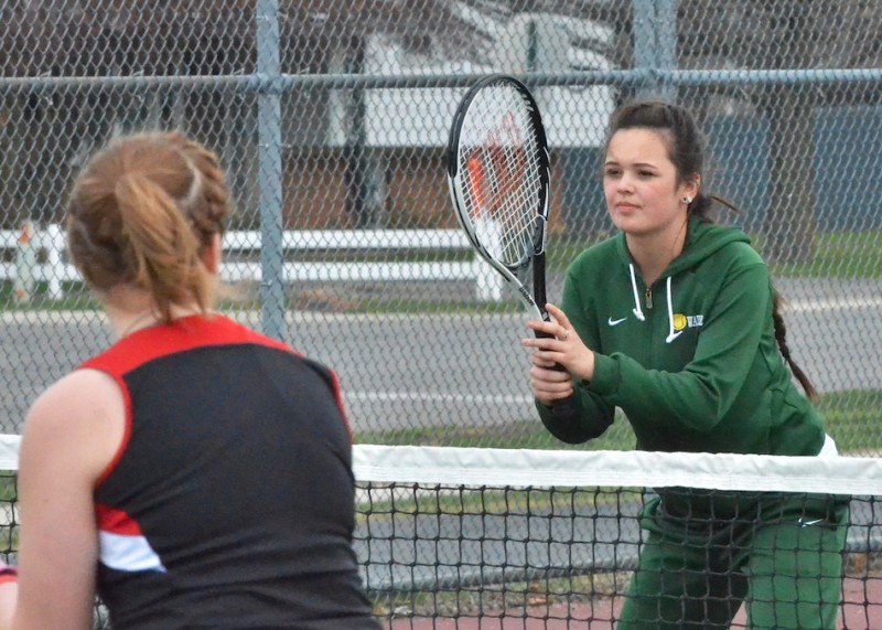 Wawasee's Jazlyn Gehlhausen gets ready before a serve in her match on the No. 2 doubles court. 