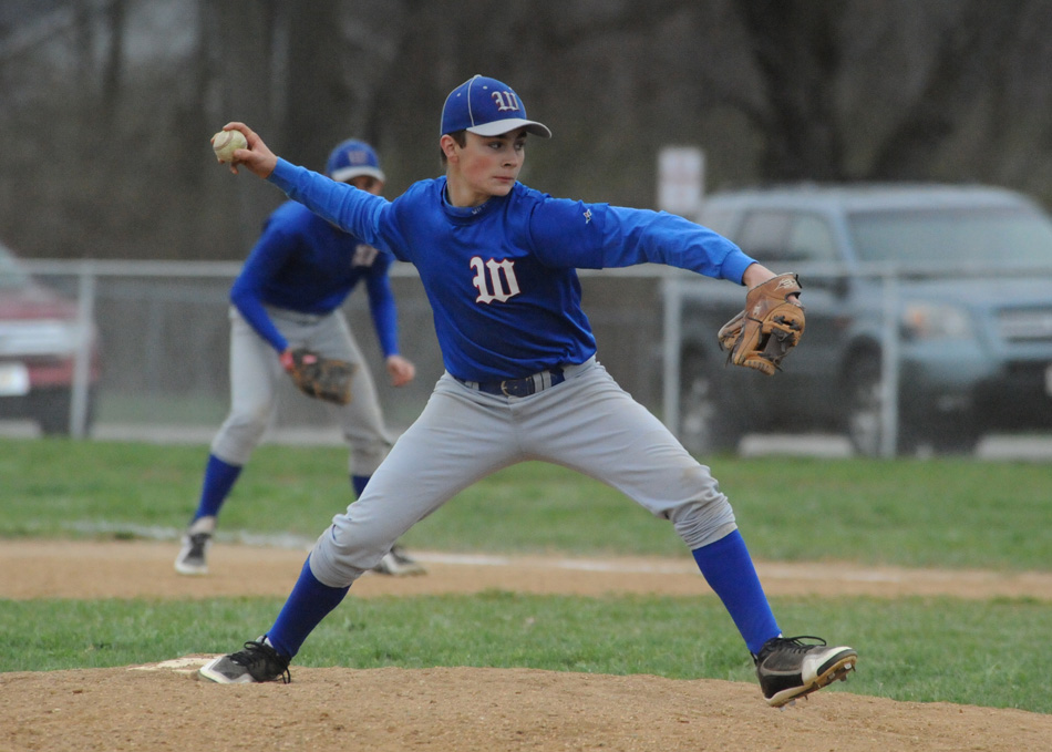 Alex Robbins delivers a pitch for Whitko during the JV game at Wawasee.