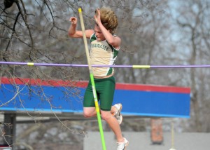 Wawasee pole vaulter Kevin Carpenter clears the bar in the pole vault.