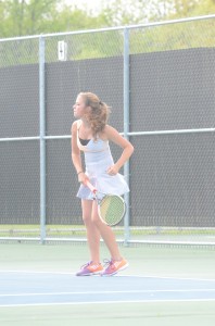 Sarah Boyle watches a serve for the Tigers.