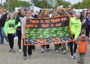 Wawasee Middle School Fellowship of Christian Athletes was one of the 15 teams participating with many teams including a cancer survivor. (Photo by Deb Patterson)