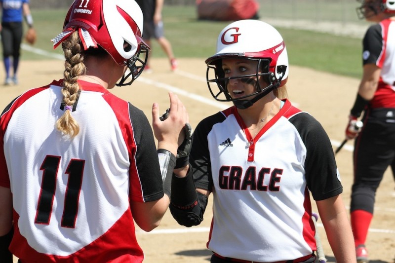 Hannah Adams (at left) and Brooke Shell of Grace College have been honored by the Crossroads League (Photo provided by Grace College Sports Information Department)