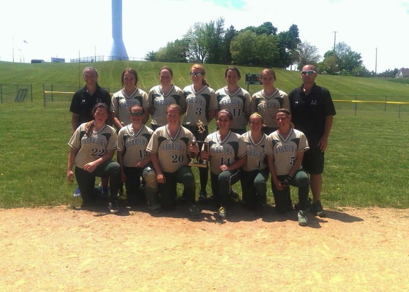 The Wawasee Warrior junior varsity softball team poses with the first place trophy after winning its tournament on Saturday to cap a perfect 25-0 season. (Photo provided by Jared Knipper)