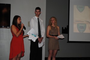 From left, Wawasee High School students Jada Antonides, Justin Ciriello and Courtney Linnemeier gave a presentation on their Project Proud May 7 at the Kosciusko Youth Leadership Academy banquet in Warsaw. They helped coach a Special Olympics basketball team this year.