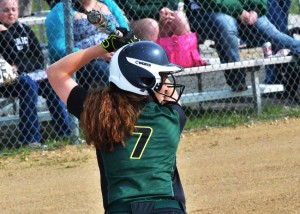 Alli Ousley stands-in at the plate for the Warriors. Ousley was 3-5 with two runs scored on Monday night for Wawasee. (Photos by Nick Goralczyk)
