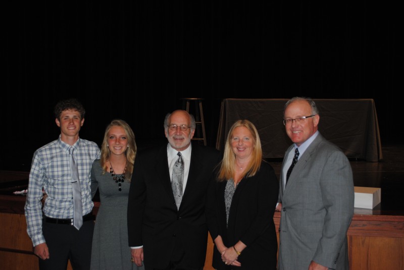 From left are WCHS Seniors Will Petro and Mallorie Stiver, former Warsaw Mayor Jeff Plank, Tri Kappa President Shari Skaggs and WCHS Principal Troy Akers. (Photo provided)