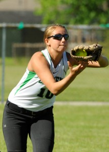 Bremen left fielder Rachael Czarnecki hauls in a pop fly against Wawasee.