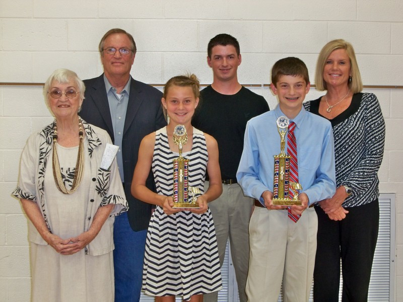 Front row (from left): Lila O’Connell, Michael’s mother; Abby Steffensmeier, award recipient; and Chase Zawadzki, award recipient. Back row: Pat O’Connell, Michael’s brother; Grant Lukens, Michael's nephew; and Tammy Lukens, Michael’s sister. (Photo provided)