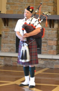 Scott Abbs plays the bagpipe prior to the program beginning. (Photo by Sarah Wright)