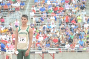 JJ Gilmer of Wawasee thinks about his next attempt in the high jump Saturday at the State Finals.