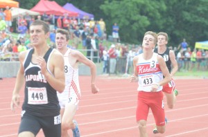 Ellis Coon nears the finish line Saturday at the State Finals at IU.
