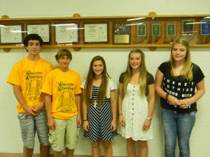 Wawasee Middle School eighth-grade students chosen to have their artwork displayed in the main gallery of the school until they graduate from high school include, from left, Kaden Kyser, Brady Robinson, Tiffany Koble, Reagan Atwood and Myah Cannon.