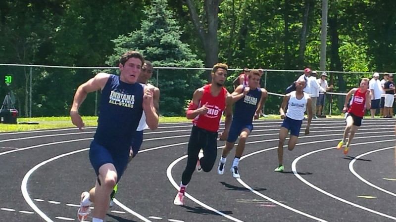 Gabe Furnivall of Warsaw competes in the 400 as a member of the Indiana All-Star team in the Midwest Meet of Champions Saturday in Ohio (Photos provided by Scott Lancaster)