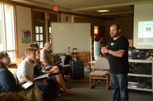 Kevin Honeycutt, Tuesday's keynote speaker, talks with guests.  (Photo by Alyssa Richardson)