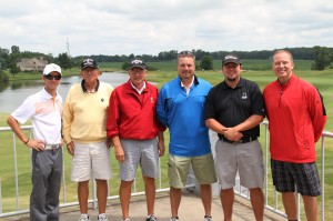 The Grace College Golf Outing winners shot a remarkable 18-under for the day. Shown are Stonehenge PGA Professional Trent Barlow, Bill Musser, Rich Dick, Matt Dick, Christian McCray and Grace College athletic director Chad Briscoe. (Photo by Josh Neuhart)