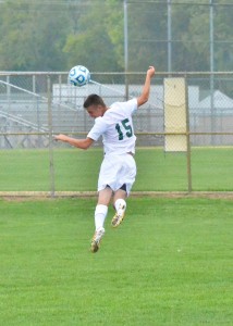 Lucas Garza shows some athleticism on defense with this header. (Photos by Nick Goralczyk)