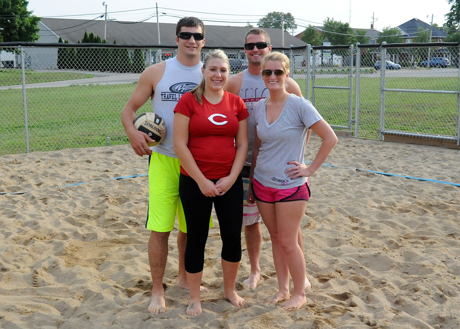 Sand Storm won the second annual North Webster Community Center Beach Volleyball tournament Thursday night at the North Webster Community Center. Team members are, from left, Joe Leach, Kate Leach, Chris Frances and LeAnne Frances. (Photos by Mike Deak)