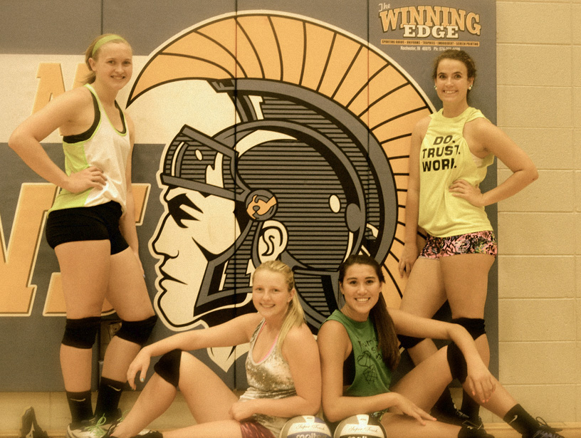 The Lady Trojan volleyball program will be strong with returners, from left, Laura Hostrawser, Krystal Sellers, Jaela Meister and Becca Kennedy. (Photo by Scott Davidson)