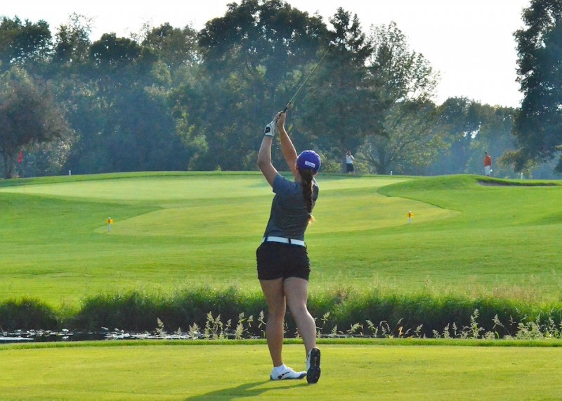 Mikala Mawhorter tees off on number eight for the Warriors.