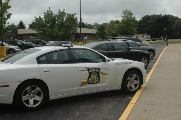 Police officers from several agencies are at Wawasee High School following a telephone call, threatening in nature, caused a lock down. (Photo by Deb Patterson)