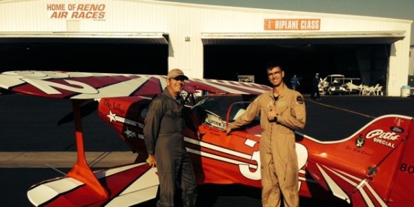 Alan Hoover (left) and Brian Hoover pictured with "The Whip" at the 51st Annual National Championship Air Races.