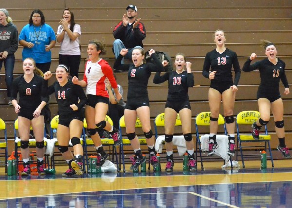 The NorthWood bench erupts as the team clinches a victory in game two over Wawasee.