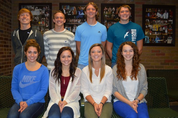 Senior homecoming queen candidates for Wawasee High School include, seated from the left, Breanna Robinson, Tori Sylvester, Elizabeth Jackson and Alli Ousley. King candidates, standing, are Kurtis Liston, Colin Beer, Gage Reinhard and Brock Spangle.