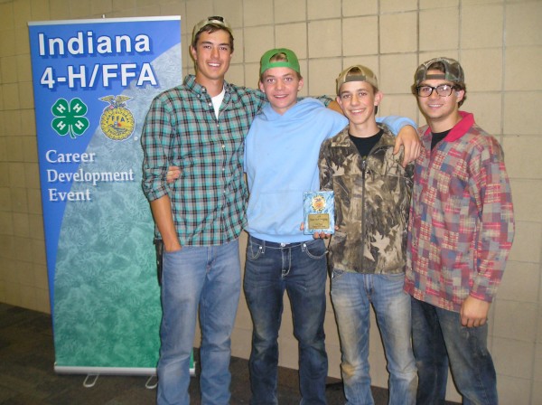 From left are the Wawasee FFA soils judging team of Mason Germonprez, Jared Templin, Kevin Schlipf and Conner Sausaman. The team placed third at the state contest during the weekend.