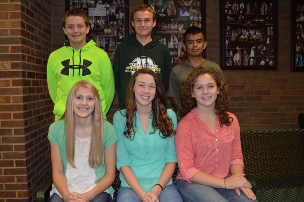 Underclass court for homecoming at Wawasee High School includes, seated from the left, freshman Amy Beer, sophomore Paige Miller and junior Hannah Rhoades. Standing are freshman Jake Cowan, sophomore Robert McKinney and junior Carlos Camargo.