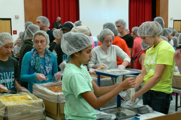 Lakeland Christian Academy students, staff and faculty worked side-by-side with WCS and community volunteers to package meals for Feed My Starving Children.  (Photo provided) 