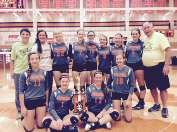 The Lakeview Middle School 8th grade volleyball team won its own tourney Saturday to remain undefeated on the season (Photo provided by Sarah Chookie)