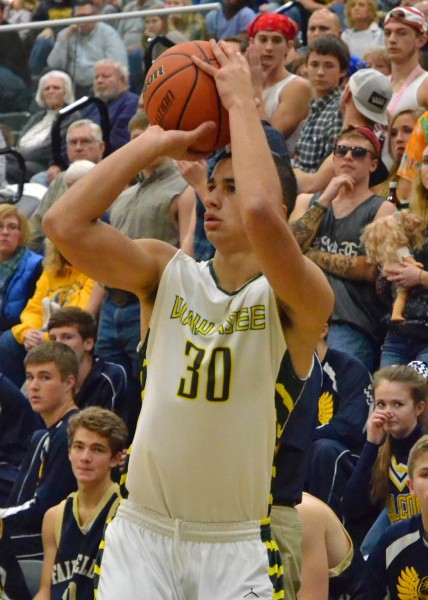 Jayce Boatwright drains his lone three-point attempt for Wawasee on Tuesday night.
