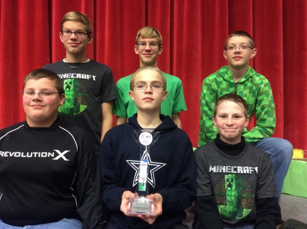 This Wawasee Middle School eighth-grade robotics team consisting of, in front from left, Cory Dunivan, Nicholas Murphy and Ethan Hays and in the back row Clay Kelsheimer, Joe Kelsheimer and Garrett Smith qualified for the state competition in Fort Wayne Dec. 13.