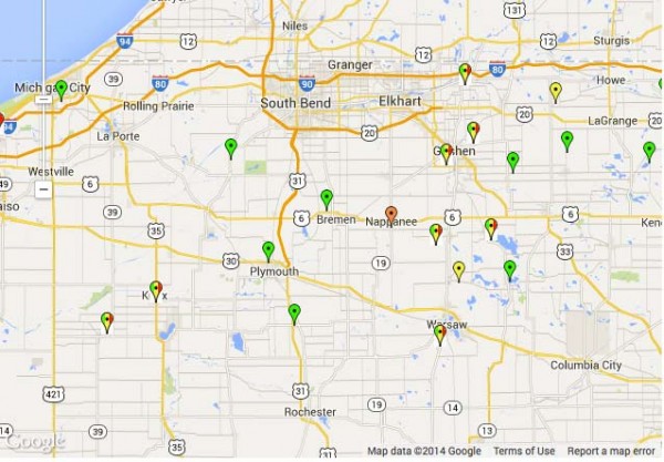 NIPSCO power outages as of 1:30 p.m. (Photo provided)