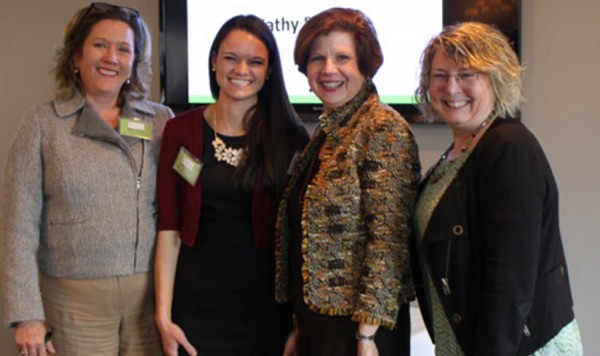 Left to Right: Mary Horan (Vice President, Director of Marketing & Public Relations Lake City Bank and WISE, INC. President), Andrea Reed (Manager, Kosciusko Chamber of Commerce and WISE, INC.  VP of Events), Kathleen Ameche (Gartner Executive), Gail Farnsley (Gartner Executive)