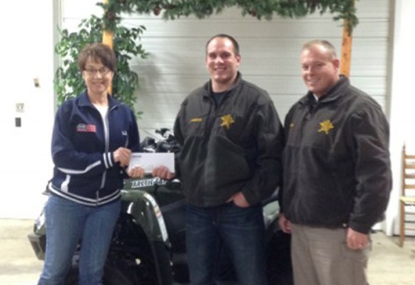 L to R: Valerie Warner, Kerlin Trailers, Motorsports & Western World, Popenfoose, and Kosciusko County F.O.P. President Lt. Chris McKeand