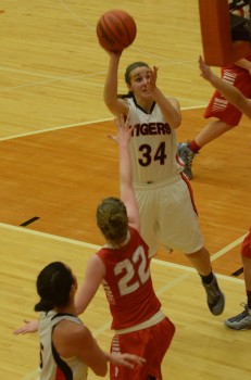 Erin Clemens puts up a shot in the lane for the Tigers (Photo by Scott Davidson)