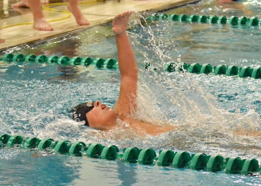 Wawasee's Danny Allen finishes his 100 back during Tuesday's meet. (Photos by Nick Goralczyk)