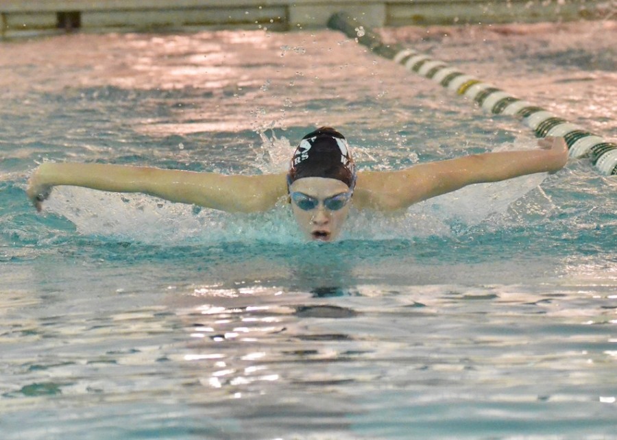 Paige Miller races to a first place finish in the 200 IM Thursday night for Wawasee. (Photo by Nick Goralczyk)