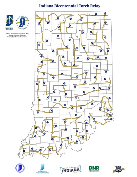 Indiana Bicentennial Torch Relay Route