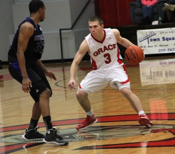 Grace's Logan Irwin makes a move during a game last season. The former Whitko High School star is having a fine season for the Lancers (File photo provided by the Grace College Sports Information Department)