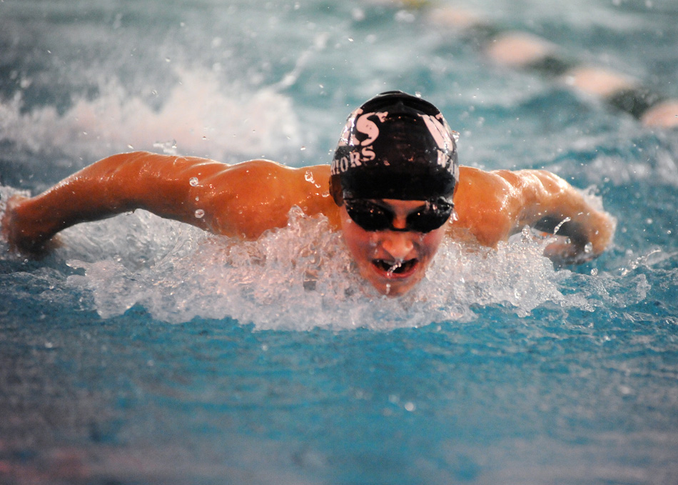Brady Robinson of Wawasee swims the butterfly leg of his winning individual medley against Concord Tuesday night.
