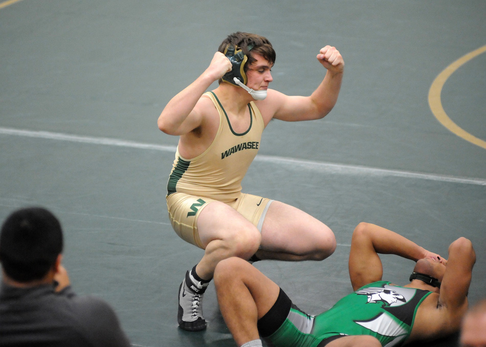 Wawasee's Zach Ford reacts after pinning Concord's Leandro Rodriguez Thursday night. (Photos by Mike Deak)