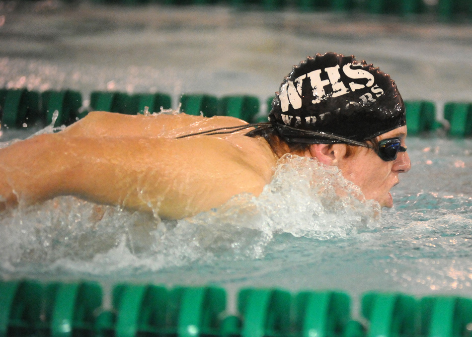 Wawasee's Chase Ritter swims the fly portion of the medley relay Tuesday night against Concord. (Photos by Mike Deak)