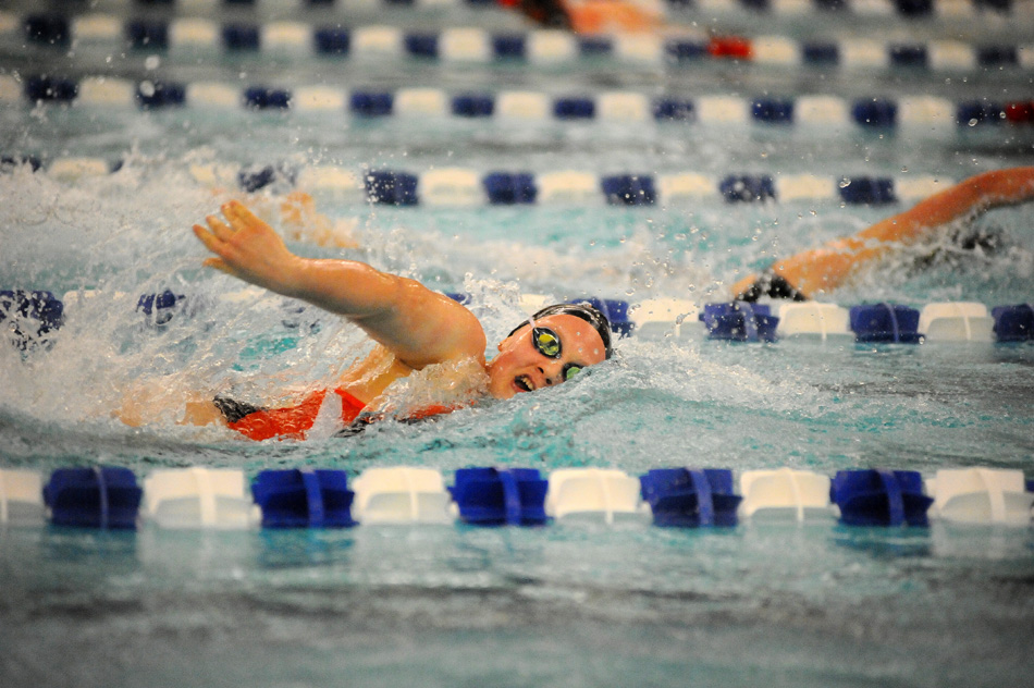 Warsaw sophomore Brenna Morgan is looking to repeat as champion in both the 50 and 100 freestyles at this weekend's Northern Lakes Conference Girls Swimming Championships. (Photos by Mike Deak)
