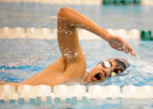 Ben Butcher of Wawasee works through a lifetime-best swim in the 500 freestyle at Northridge.