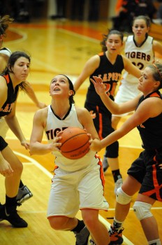 Page Desenberg goes up for a putback attempt during the fourth quarter against LaPorte.