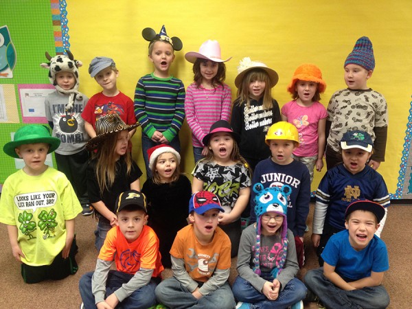 Jill Finley's kindergarten class and their funny hats.