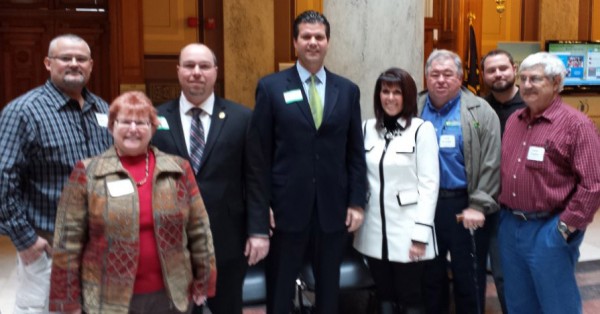 Builders Association Kosciusko Fulton Counties members meet with Senator Ryan Mishler and Representative Curt Nisly at the statehouse.  From left:  IBA Area 2 Builder Vice President and BAKFC Board President Brett Harter CGP, Freeman & Harter Custom Homes; Joni Truex, BAKFC Executive Officer; Nisly; Mishler; Julia Moore, First Federal Savings Bank, Rochester; Frank Rhoades CGA, Cottage Watchman div. E.F. Rhoades & Sons; BAKFC V.P. David Johnson CGB, Signature Building & Design;  and Past IBA State President Larry Coplen GMB, Coplen Construction. (Photo provided)